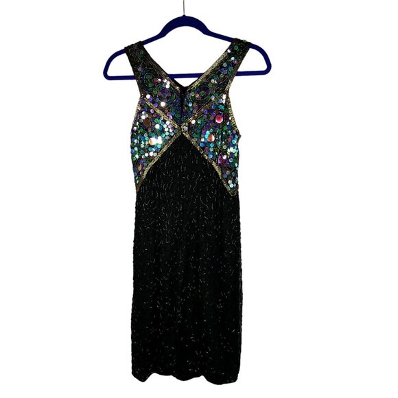 Vintage Lawrence Kazar 100% Dress Silk Sequin‎ Beaded Small Petite Fairy - Picture 1 of 7